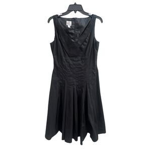 SUZI CHIN For Maggy Y2K Black Pleated V Neck Dress Sz 8 Lagenlook Whimsygoth